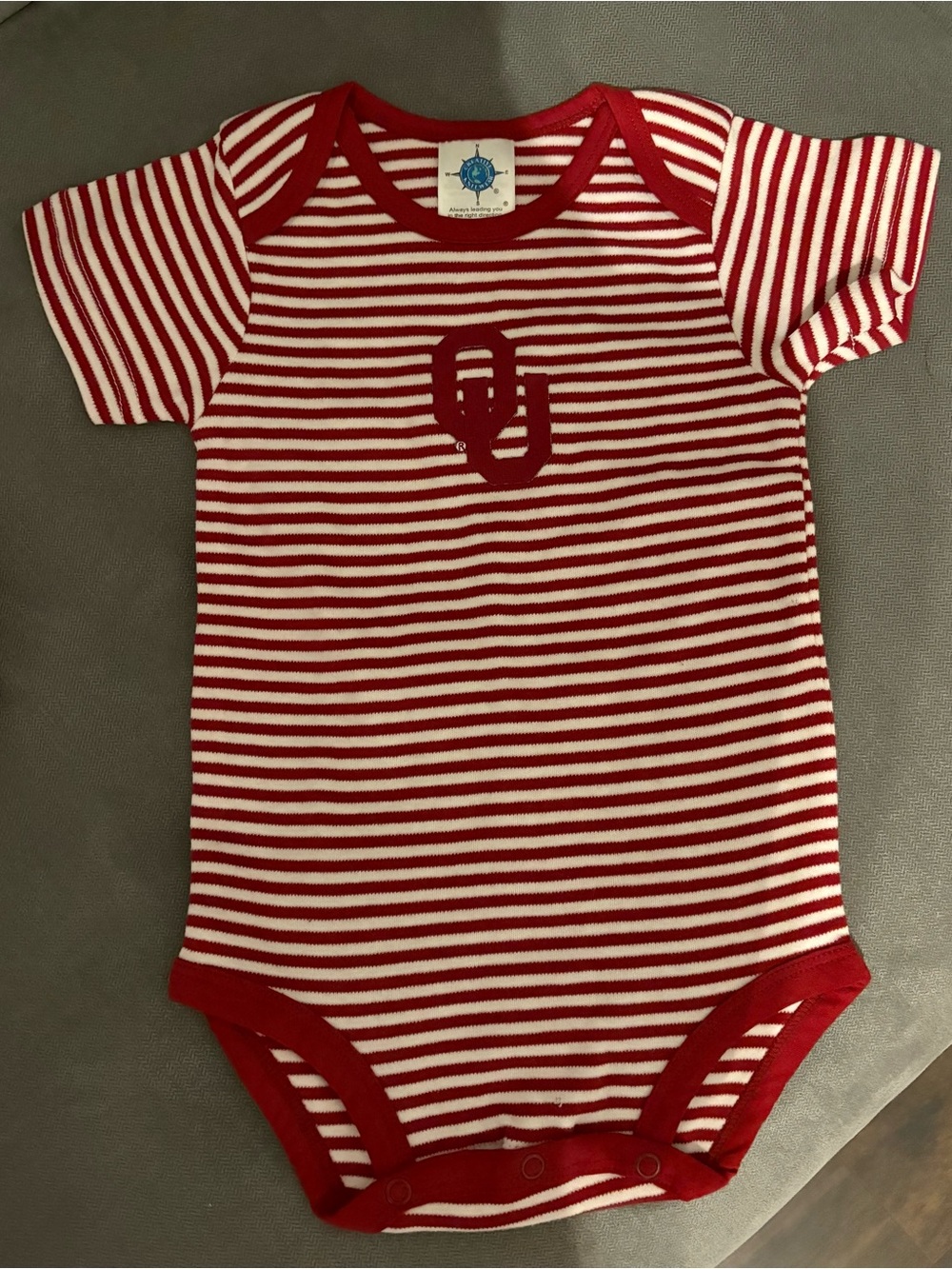 Red & White Striped Baby Bodysuit with Monogram Detail NWOT